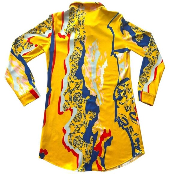Women's Abstract Art Print Button-Up Long Sleeve Shirt Dress Size M - Picture 3 of 9